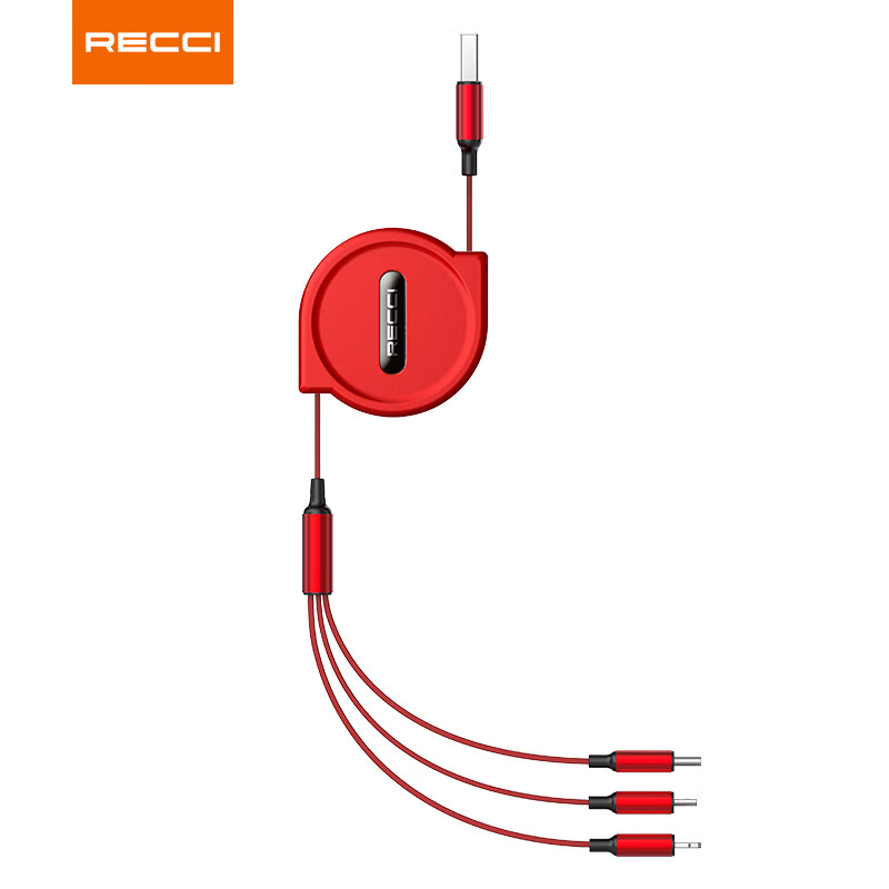 锐思（Recci） 雷霆伸缩一拖三数据线 Micro+TypeC +Lightning RTC-T08 1米 红色 单位：条